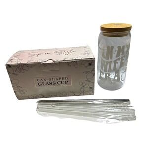 In My Wifey Era Can-Shaped Glass Cup Tumbler Bamboo‎ Lid Bride Bachelorette Gift
